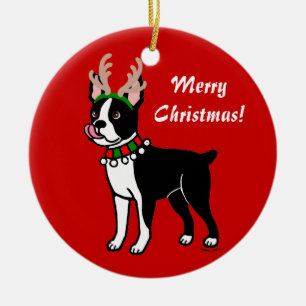 Weihnachtsgeweihe Bostons Terrier Keramik Ornament