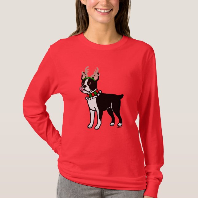 Weihnachtsgeweihe Bostons Terrier T-Shirt (Vorderseite)