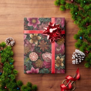 Weihnachtsgewürz & Florales Botanisches Muster Geschenkpapier