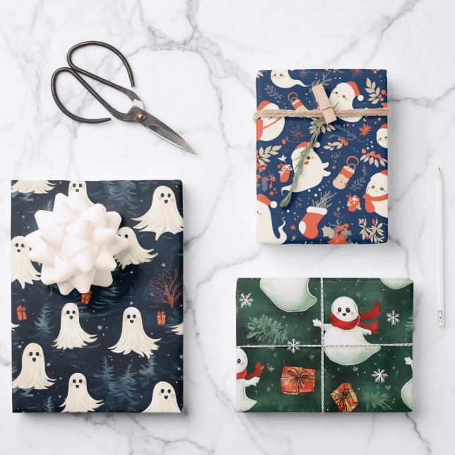 Weihnachtsghost-Wrapping-Papier Geschenkpapier Set (Vorderseite)