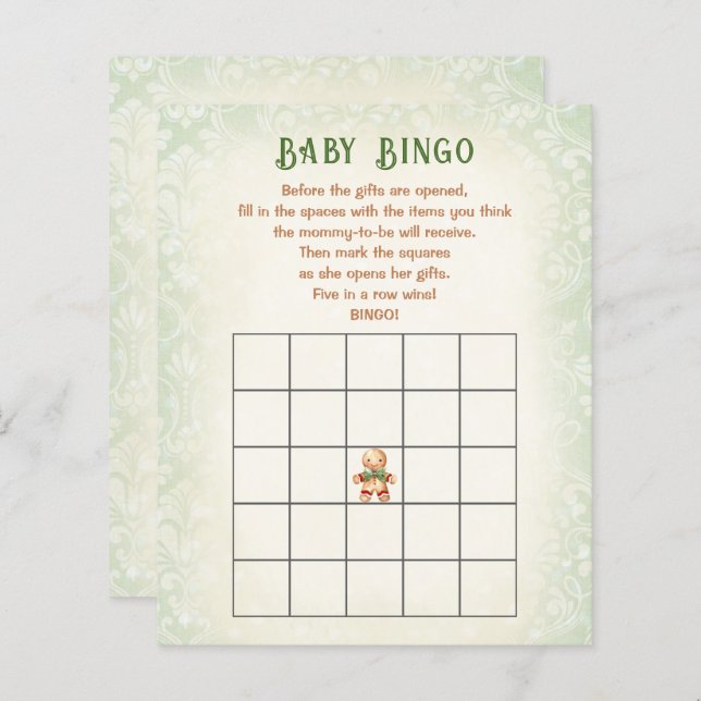 Weihnachtsgingerbrot Baby Shower Game Baby Bingo (Vorne/Hinten)