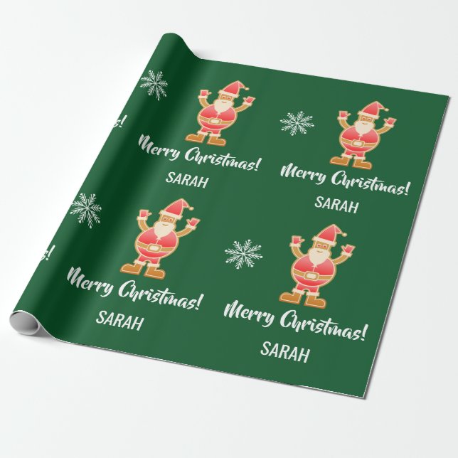 Weihnachtsgingerbrot Brown Santa Personalize Name Geschenkpapier (Ungerollt)