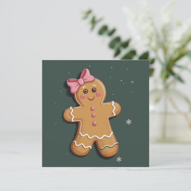 Weihnachtsgingerbrot Girl Pink Bow Coquette Feiertagskarte (Stehend Vorderseite)
