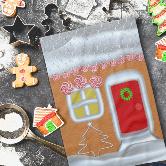 Weihnachtsgingerbrot Haus Küchentuch (A festive christmas kitchen towel inspired by a gingerbread house)