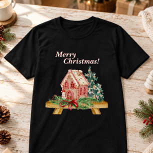 Weihnachtsgingerbrot Haus Wasserfarbe Vivid Print T-Shirt