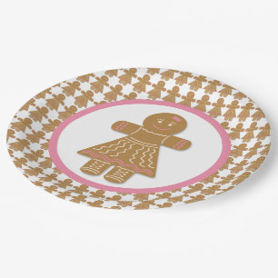 Weihnachtsgingerbrot Mädchen Weiß und Rosa Pappteller