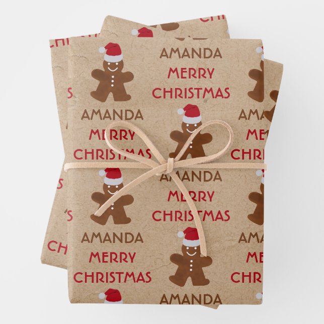Weihnachtsgingerbrot Mann Kekse Individuelle Name Geschenkpapier Set (Beispiel)