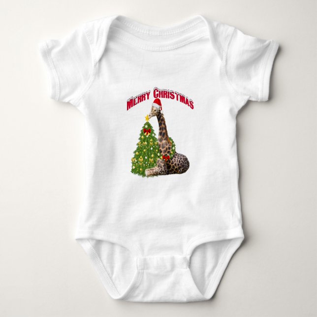 WeihnachtsGiraffe Baby Strampler (Vorderseite)
