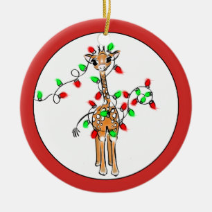 Weihnachtsgiraffe - funkelnde rote und grüne Licht Keramik Ornament