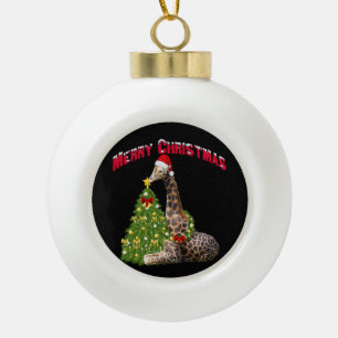 WeihnachtsGiraffe Keramik Kugel-Ornament