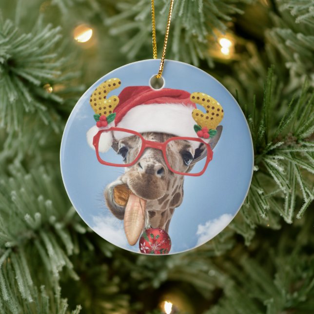 Weihnachtsgiraffe Keramik Ornament (Baum)