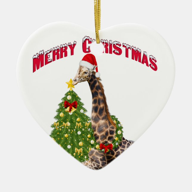 WeihnachtsGiraffe Keramik Ornament (Vorne)