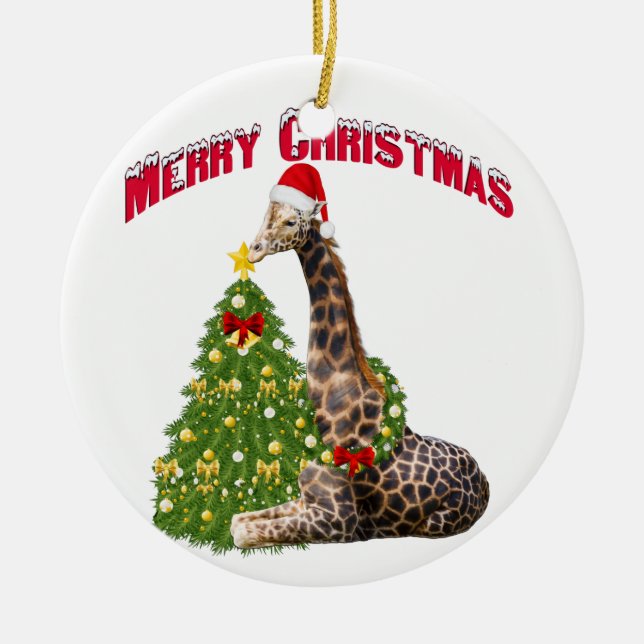 WeihnachtsGiraffe Keramikornament (Vorne)