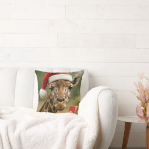 Weihnachtsgiraffe mit Feiertagsgeschenk Kissen