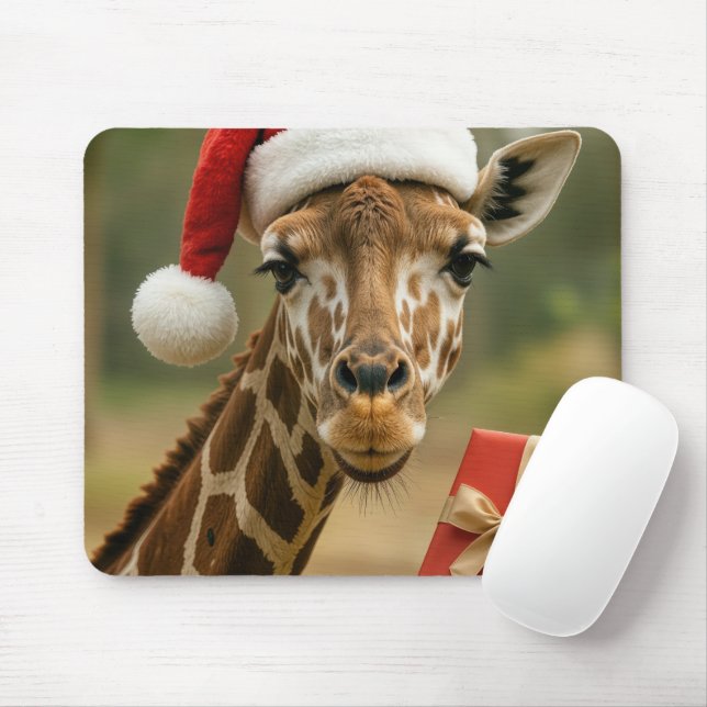 Weihnachtsgiraffe mit Feiertagsgeschenk Mousepad (Mit Mouse)