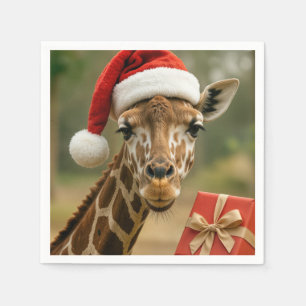 Weihnachtsgiraffe mit Feiertagsgeschenk Serviette