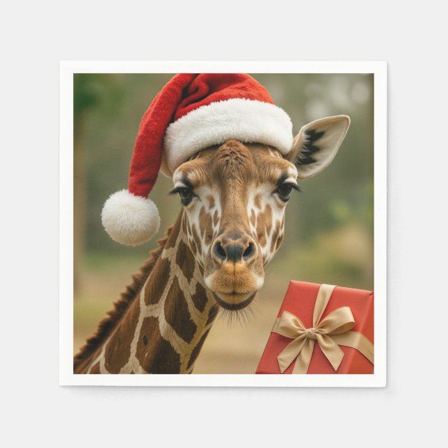 Weihnachtsgiraffe mit Feiertagsgeschenk Serviette (Vorderseite)