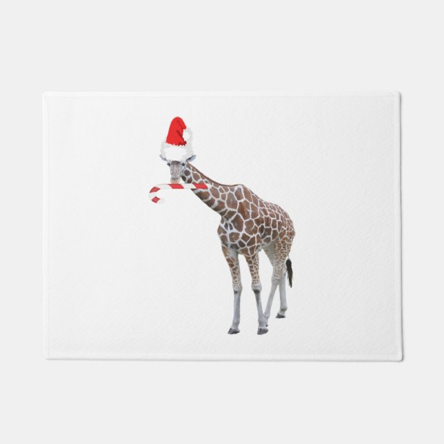 WeihnachtsGiraffe mit Weihnachtsmannmütze Fußmatte (Vorderseite)