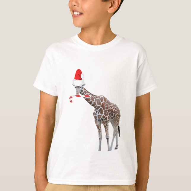 WeihnachtsGiraffe mit Weihnachtsmannmütze T-Shirt (Vorderseite)