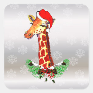 WeihnachtsGiraffe Quadratischer Aufkleber
