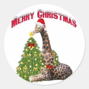WeihnachtsGiraffe Runder Aufkleber