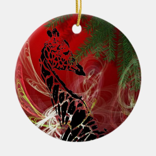 WeihnachtsGiraffe ~ Rundschmuck Keramik Ornament (Vorne)