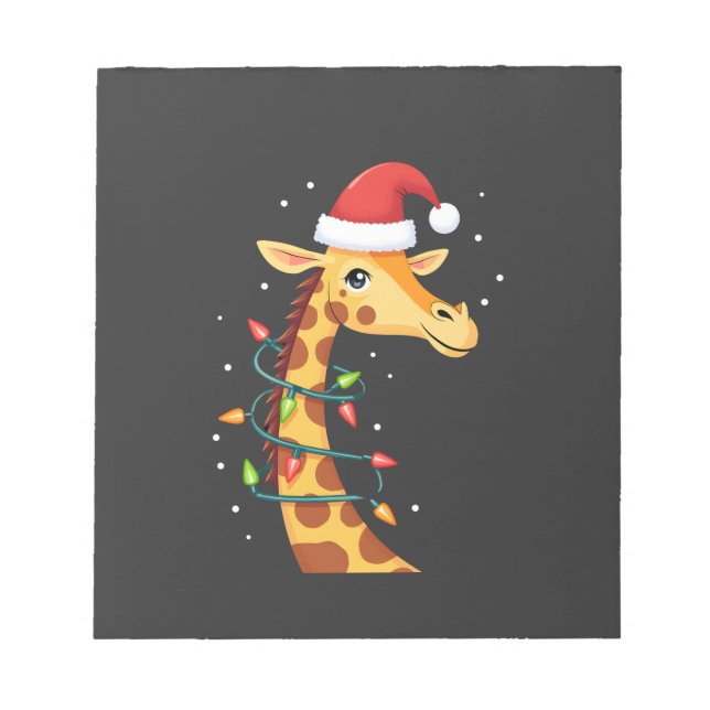 Weihnachtsgiraffe Santa Hut Lichter Giraffe Männer Notizblock (Vorderseite)