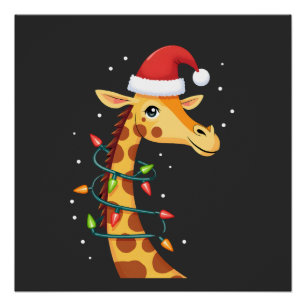 Weihnachtsgiraffe Santa Hut Lichter Giraffe Männer Poster