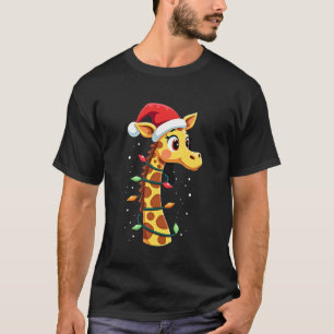 Weihnachtsgiraffe Santa Hut Lichter Giraffe Männer T-Shirt