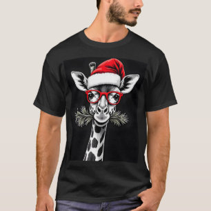 Weihnachtsgiraffe Santa Hut Schlafanzug-Geschenk F T-Shirt