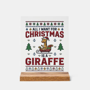 Weihnachtsgiraffe-Schlitten Lustiges Feiertags-T-S Acrylschild