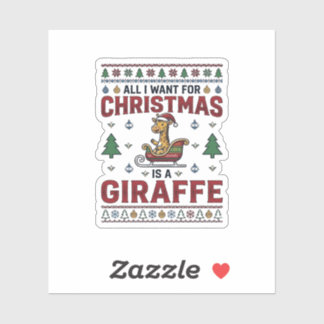 Weihnachtsgiraffe-Schlitten Lustiges Feiertags-T-S Aufkleber