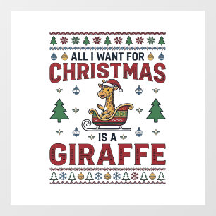 Weihnachtsgiraffe-Schlitten Lustiges Feiertags-T-S Fensteraufkleber