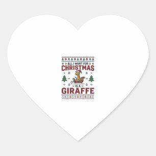Weihnachtsgiraffe-Schlitten Lustiges Feiertags-T-S Herz-Aufkleber