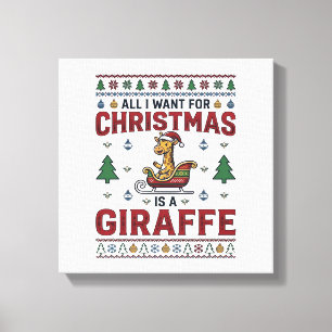 Weihnachtsgiraffe-Schlitten Lustiges Feiertags-T-S Leinwanddruck