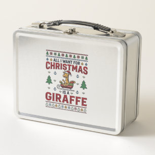 Weihnachtsgiraffe-Schlitten Lustiges Feiertags-T-S Metall Brotdose