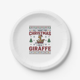 Weihnachtsgiraffe-Schlitten Lustiges Feiertags-T-S Pappteller