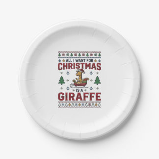 Weihnachtsgiraffe-Schlitten Lustiges Feiertags-T-S Pappteller
