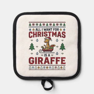 Weihnachtsgiraffe-Schlitten Lustiges Feiertags-T-S Topflappen