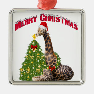 WeihnachtsGiraffe Silbernes Ornament