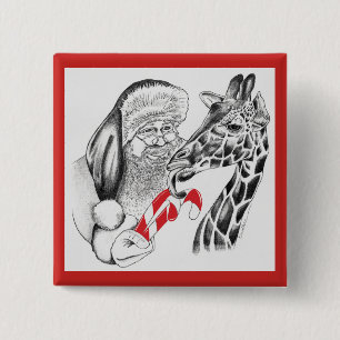 WeihnachtsGiraffe und Weihnachtsmann Button