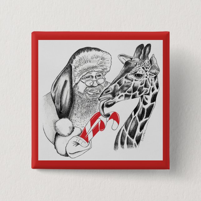 WeihnachtsGiraffe und Weihnachtsmann Button (Vorderseite)