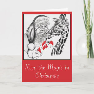 WeihnachtsGiraffe und Weihnachtsmann Feiertagskarte
