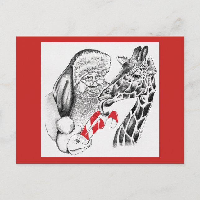 WeihnachtsGiraffe und Weihnachtsmann Feiertagspostkarte (Vorderseite)
