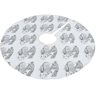 WeihnachtsGiraffe und Weihnachtsmann Polyester Weihnachtsbaumdecke