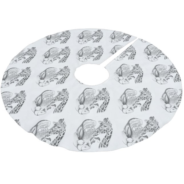 WeihnachtsGiraffe und Weihnachtsmann Polyester Weihnachtsbaumdecke (Schrägansicht)