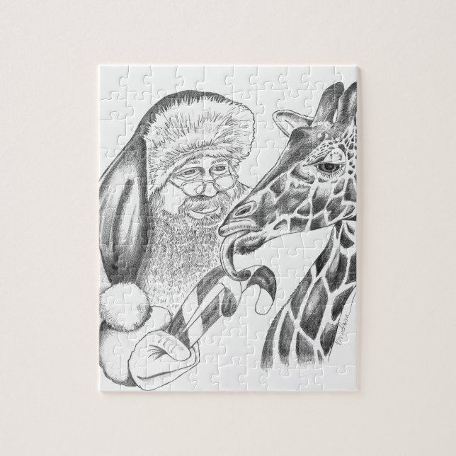 Weihnachtsgiraffe und Weihnachtsmann Puzzle (Vertikal)