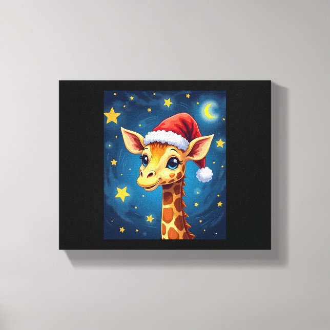 WeihnachtsGiraffe Weihnachtsmannmütze Starry Night Leinwanddruck (Vorderseite)