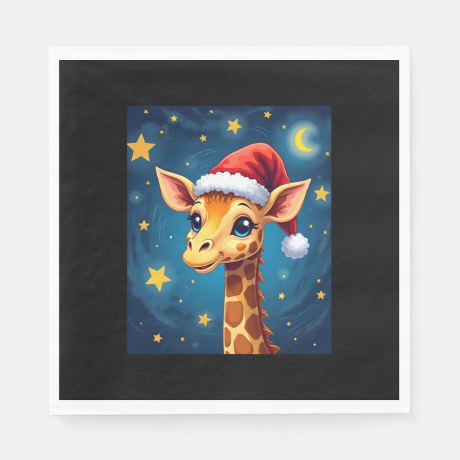 WeihnachtsGiraffe Weihnachtsmannmütze Starry Night Serviette (Vorderseite)