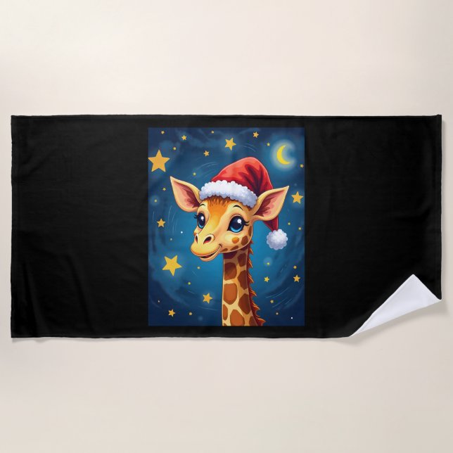 WeihnachtsGiraffe Weihnachtsmannmütze Starry Night Strandtuch (Vorderseite)